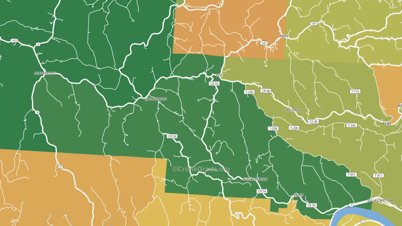 Jacobsburg, OH Map of Burglary Rates