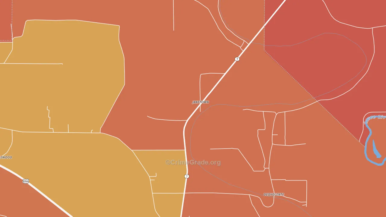 Jaketown, MS Map of Burglary Rates