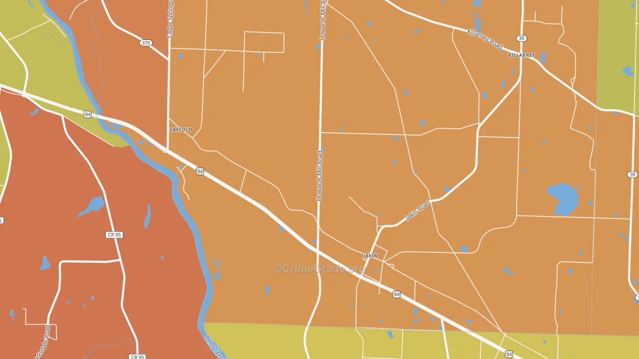 Jakin, GA Map of Burglary Rates