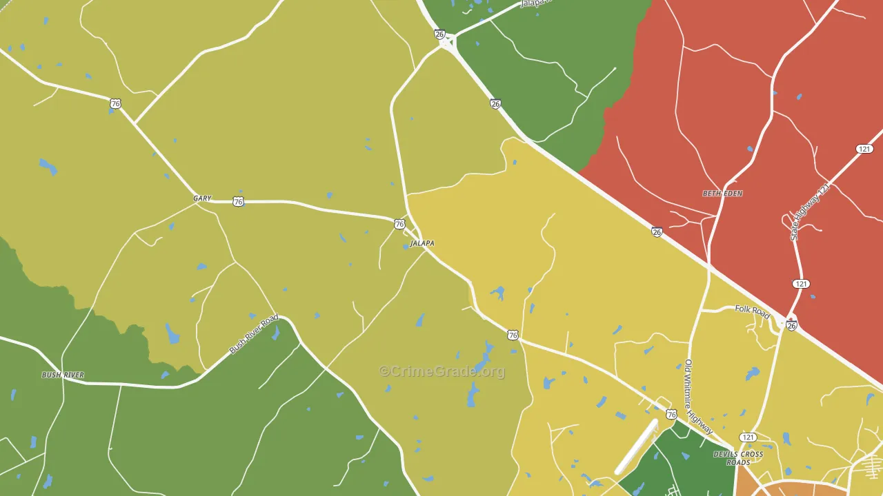 Jalapa, SC Map of Burglary Rates