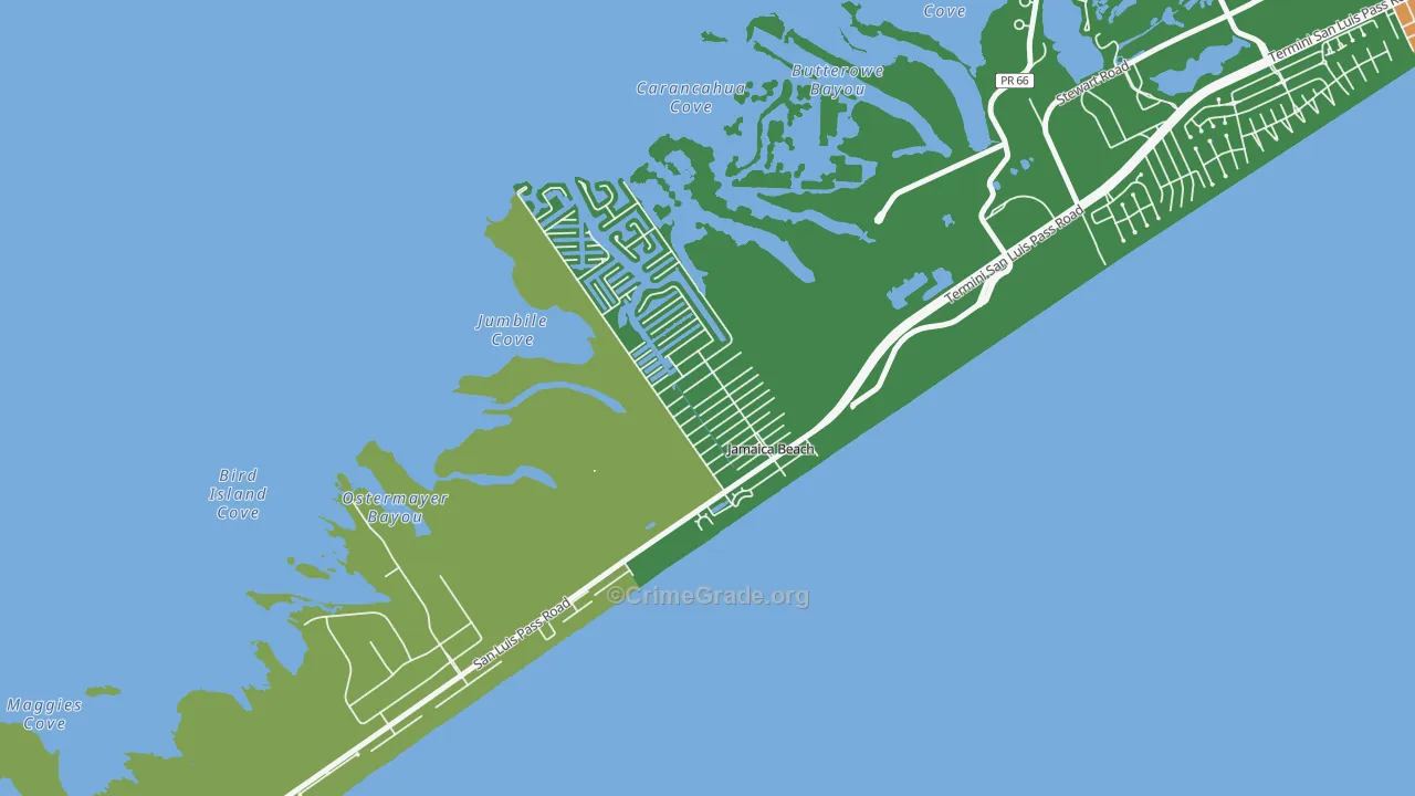 Jamaica Beach, TX Map of Burglary Rates