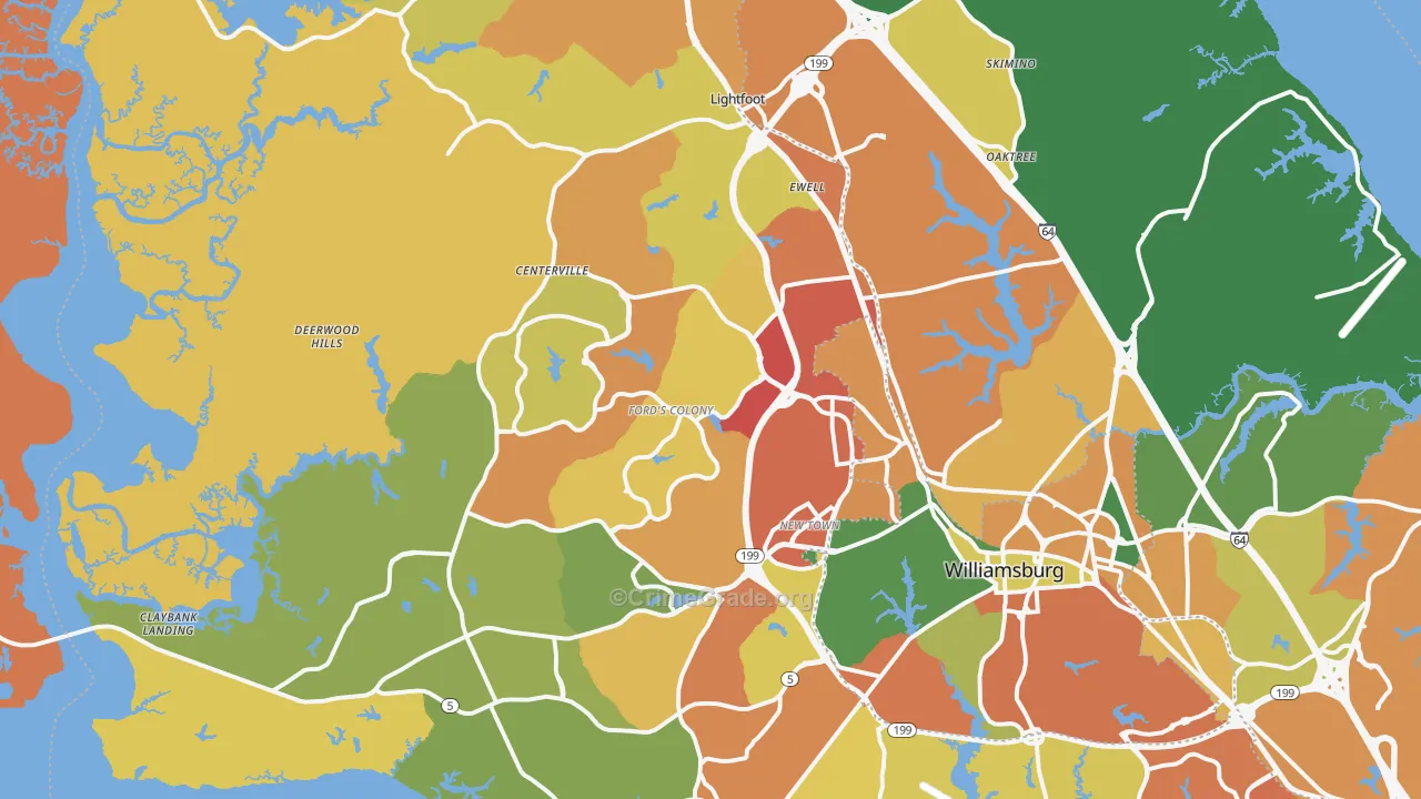 James City County, VA Map of Burglary Rates