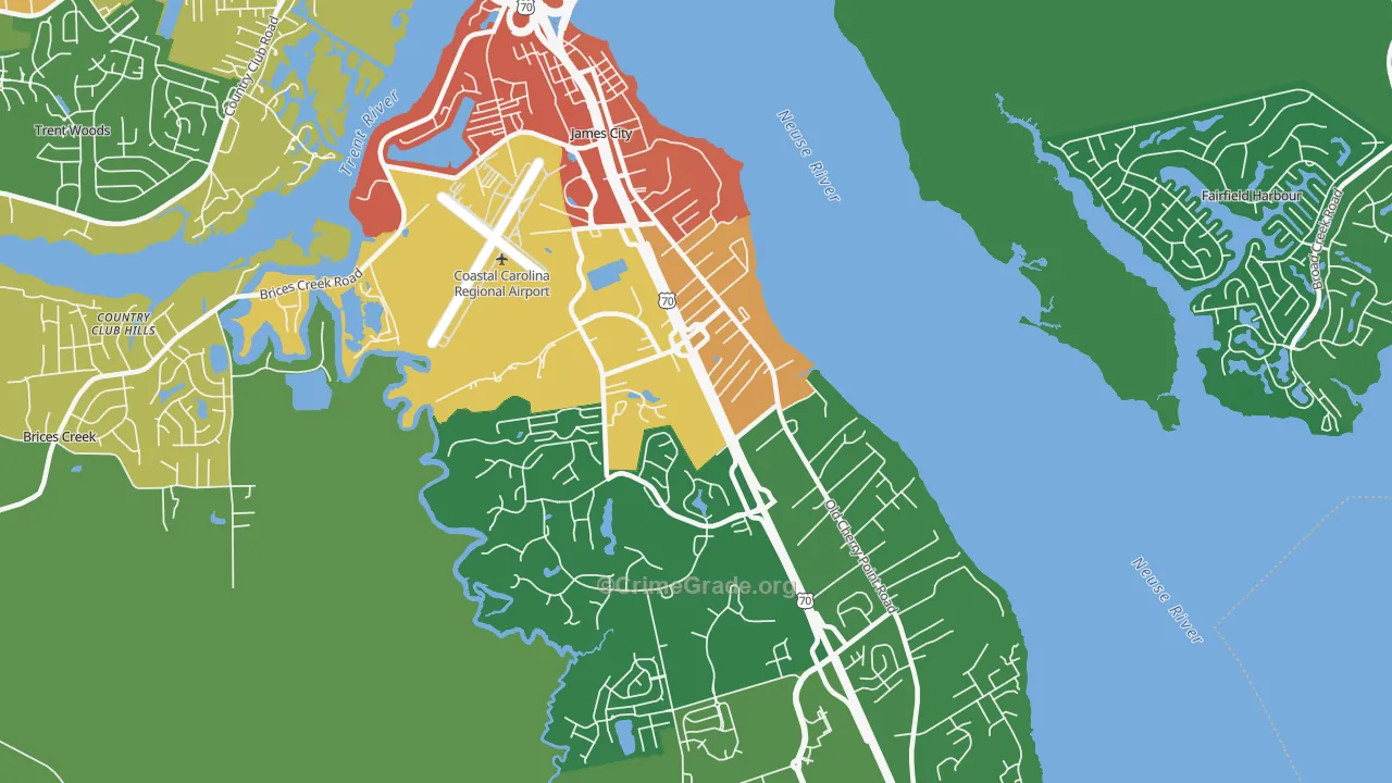 James City, NC Map of Burglary Rates