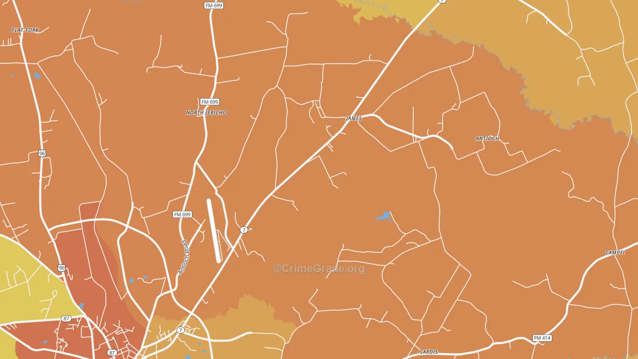 James, TX Map of Burglary Rates