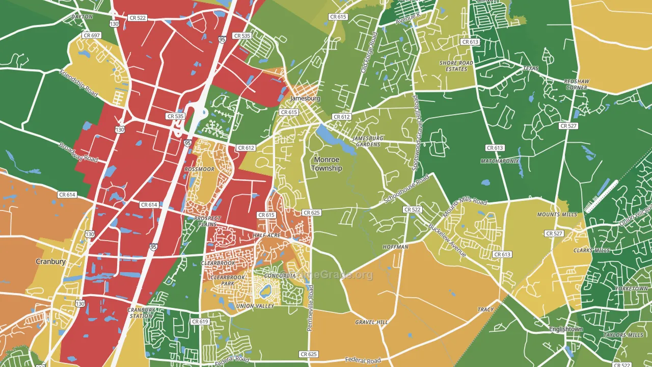 Jamesburg, NJ Map of Burglary Rates
