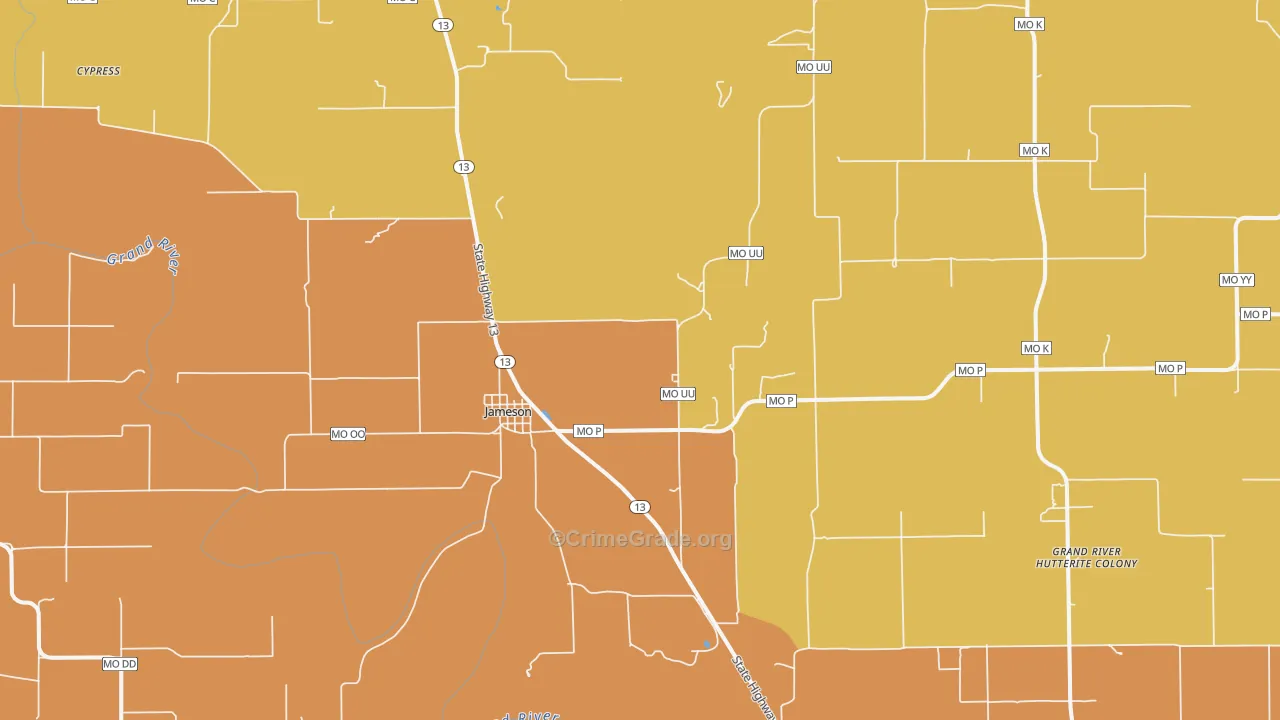 Jameson, MO Map of Burglary Rates