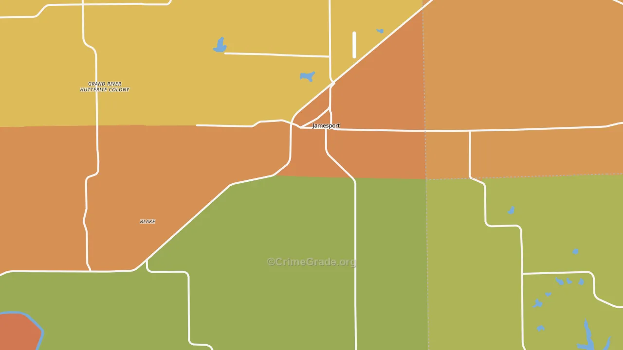 Jamesport, MO Map of Burglary Rates