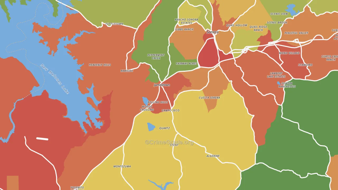 Jamestown, CA Map of Burglary Rates