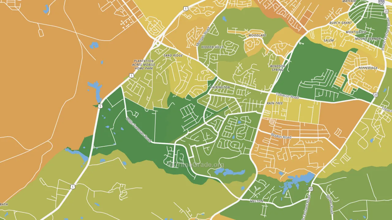 Jamestown, Hephzibah, GA Map of Burglary Rates