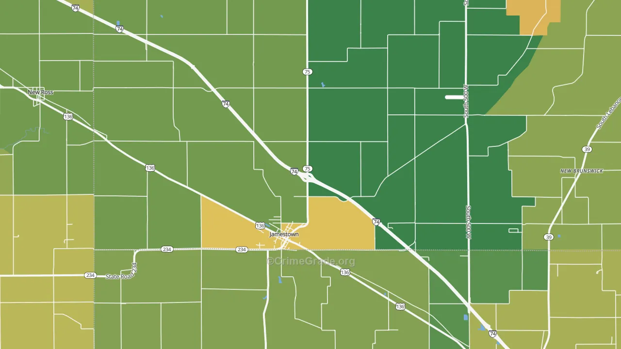 Jamestown, IN Map of Burglary Rates