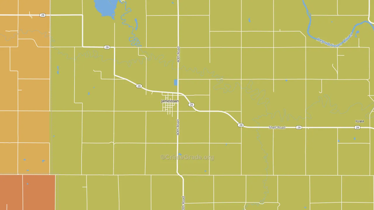 Jamestown, KS Map of Burglary Rates