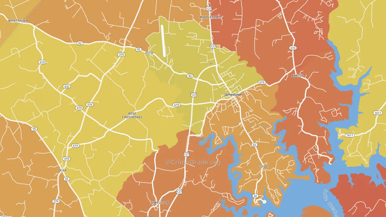 Jamestown, KY Map of Burglary Rates