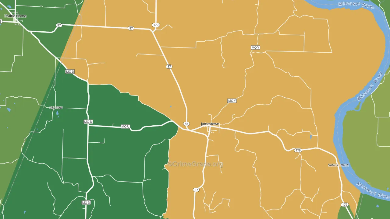 Jamestown, MO Map of Burglary Rates