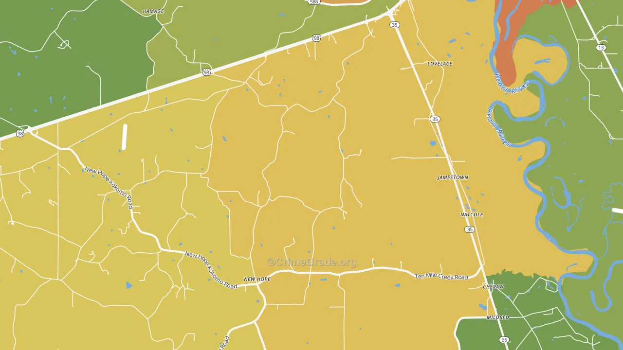 Jamestown, MS Map of Burglary Rates