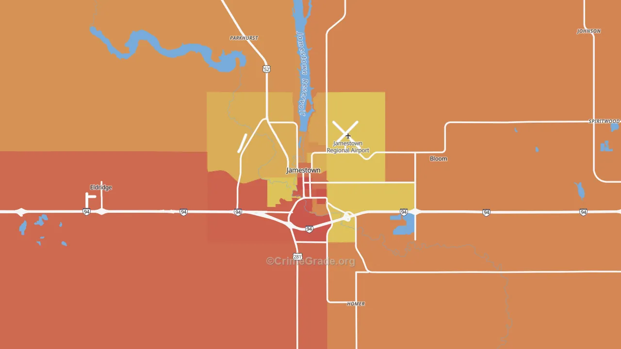 Jamestown, ND Map of Burglary Rates