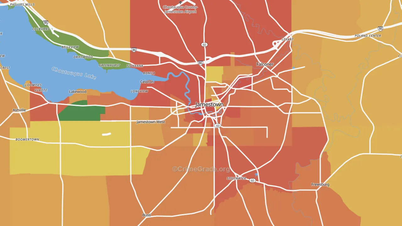 Jamestown, NY Map of Burglary Rates