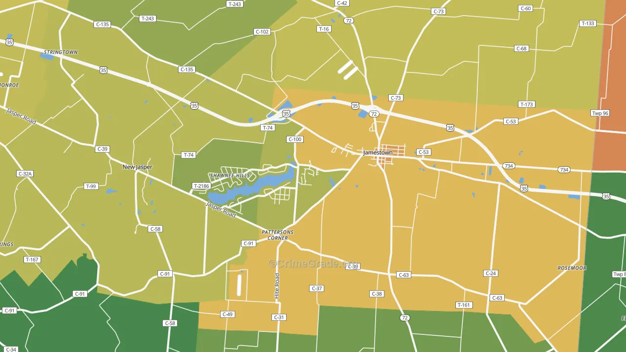 Jamestown, OH Map of Burglary Rates