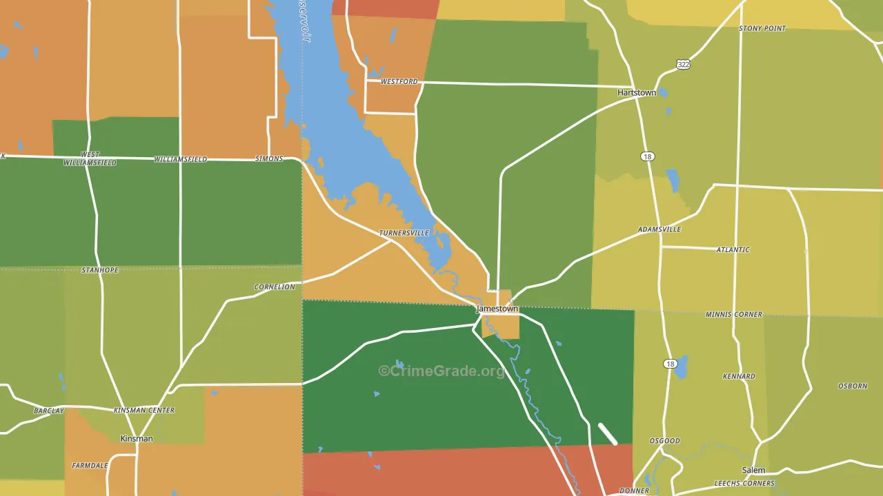 Jamestown, PA Map of Burglary Rates