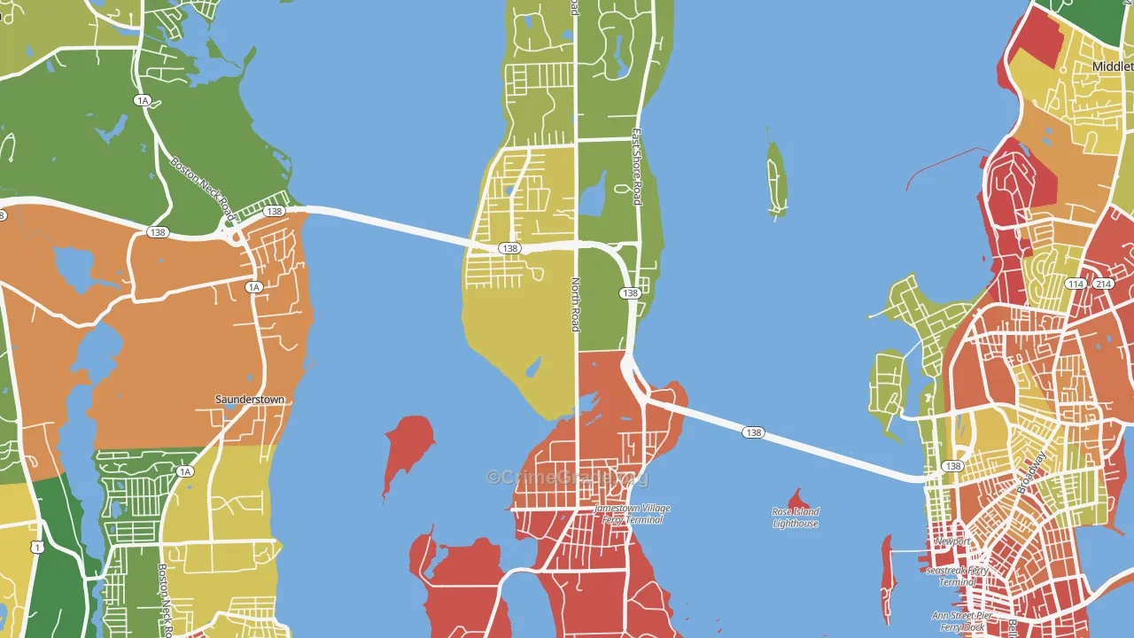 Jamestown, RI Map of Burglary Rates