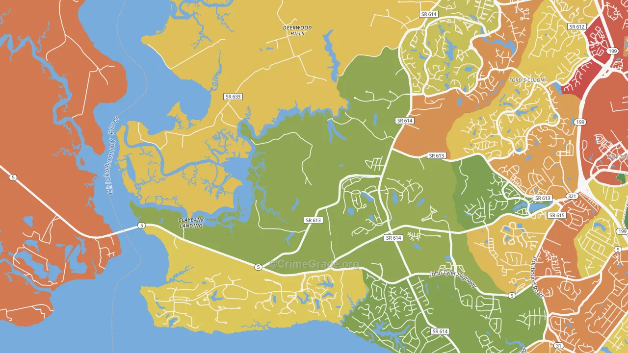 Jamestown, VA Map of Burglary Rates