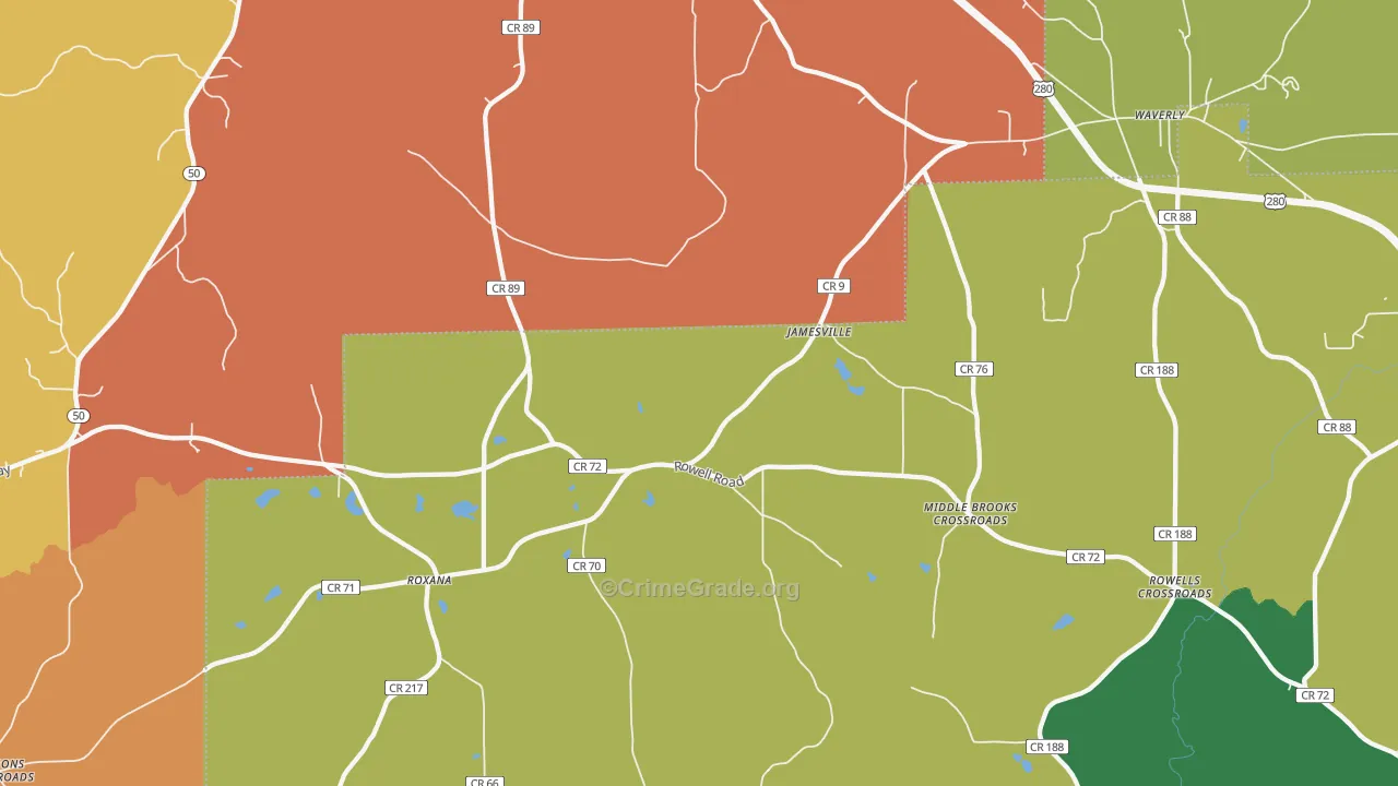 Jamesville, AL Map of Burglary Rates