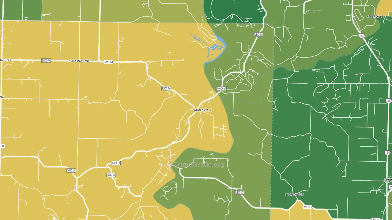 Jamesville, MO Map of Burglary Rates