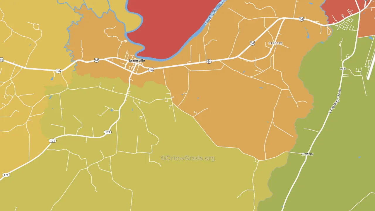 Jamesville, NC Map of Burglary Rates