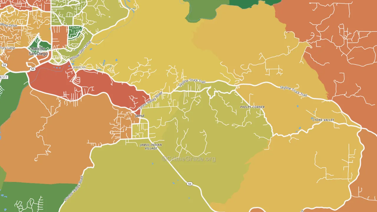 Jamul, CA Map of Burglary Rates