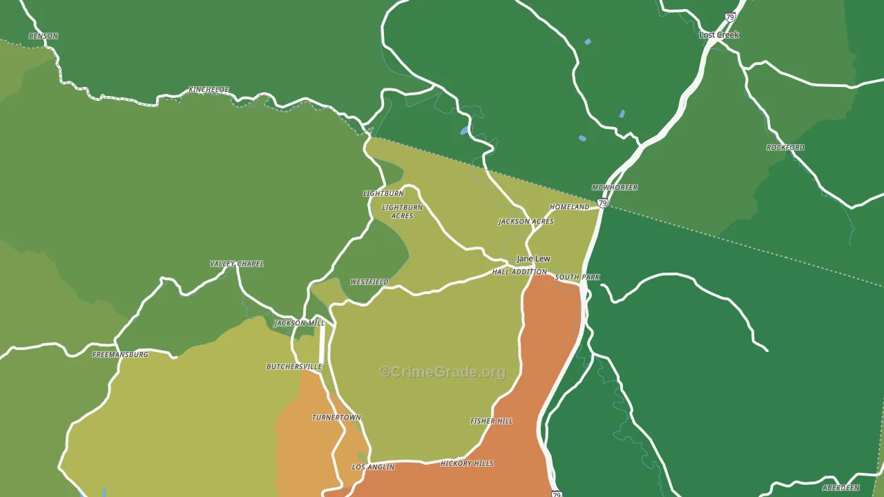 Jane Lew, WV Map of Burglary Rates