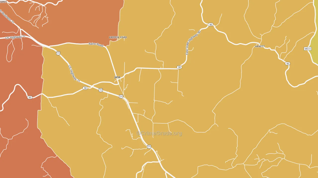 Jane, MO Map of Burglary Rates