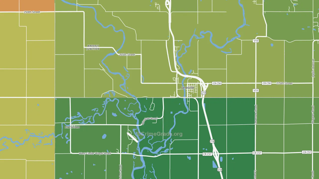 Janesville, IA Map of Burglary Rates