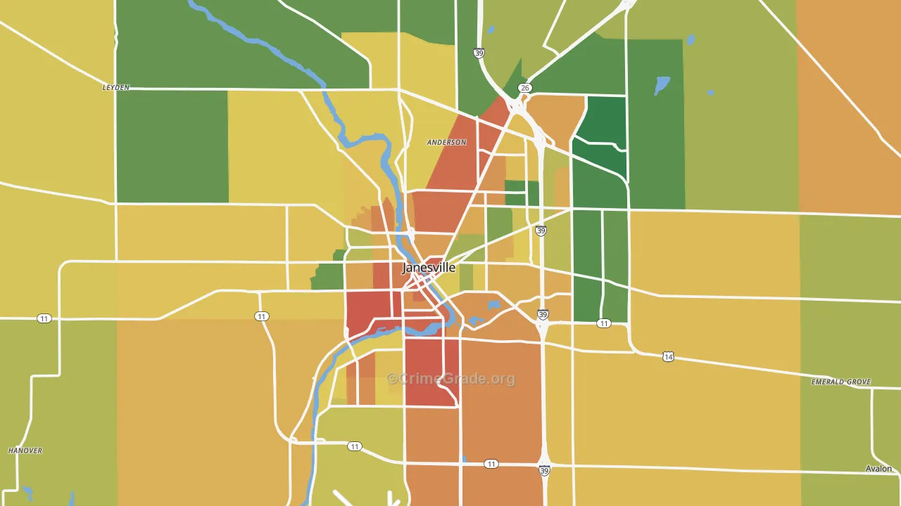 Janesville, WI Map of Burglary Rates