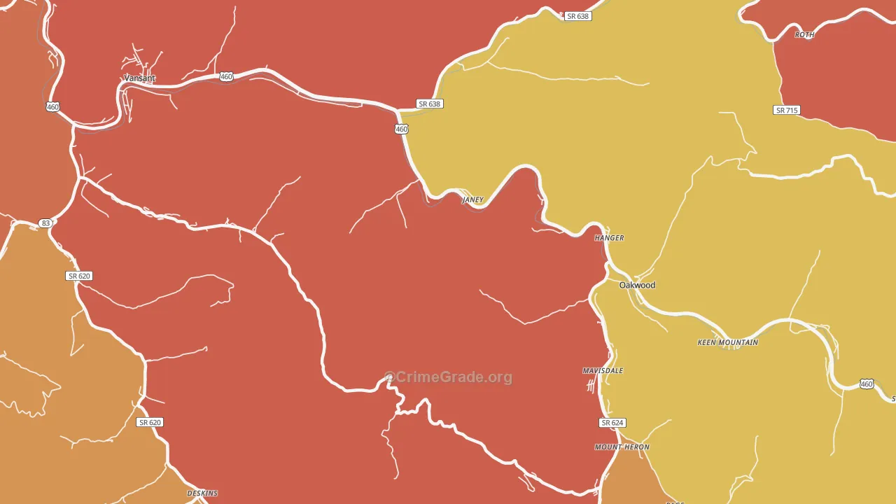 Janey, VA Map of Burglary Rates
