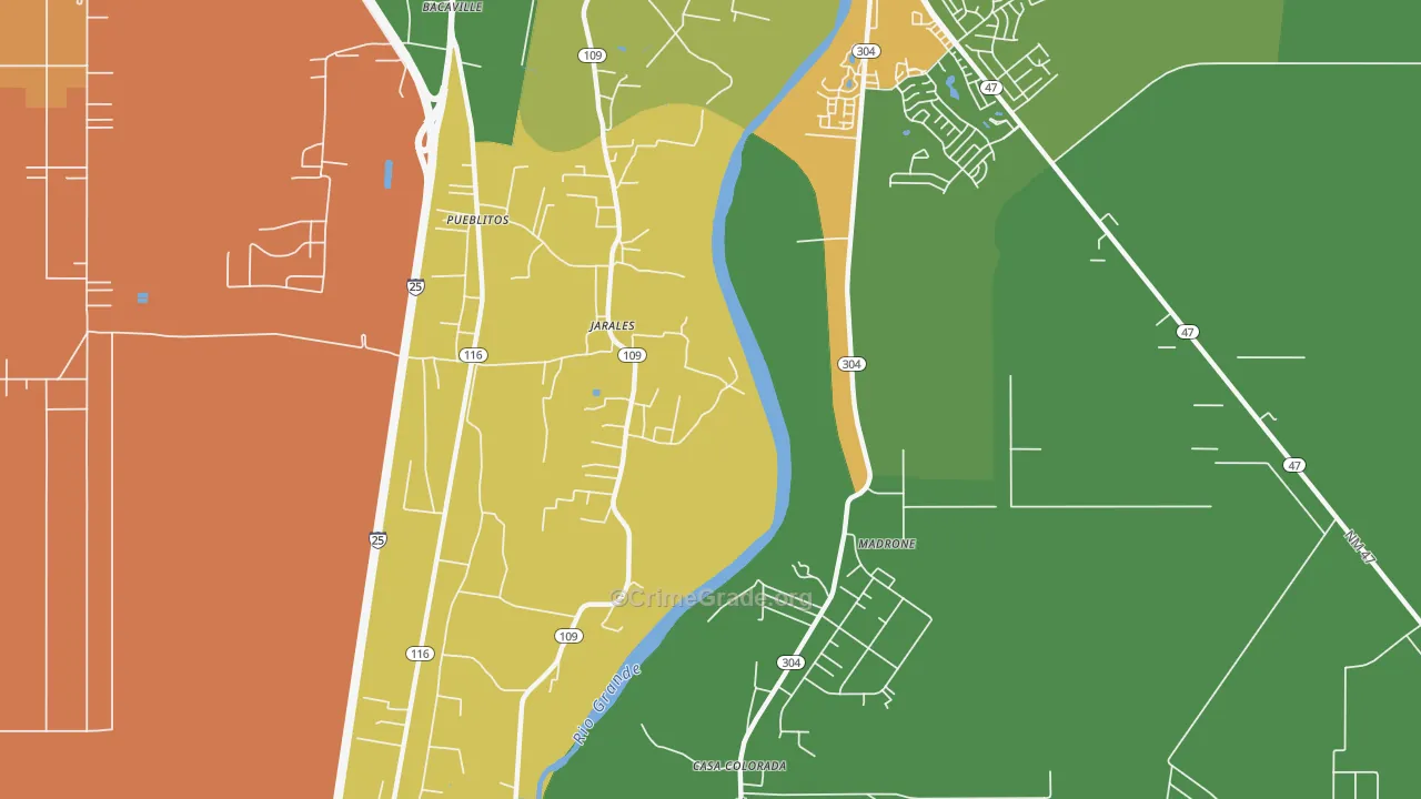 Jarales, NM Map of Burglary Rates