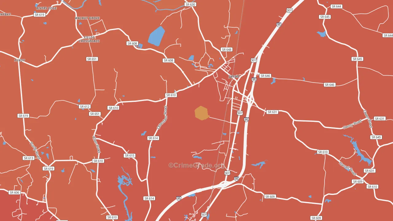 Jarratt, VA Map of Burglary Rates