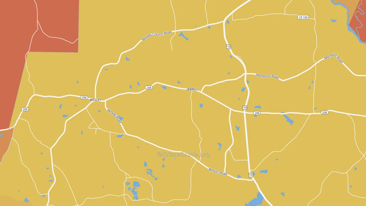 Jarrell, GA Map of Burglary Rates