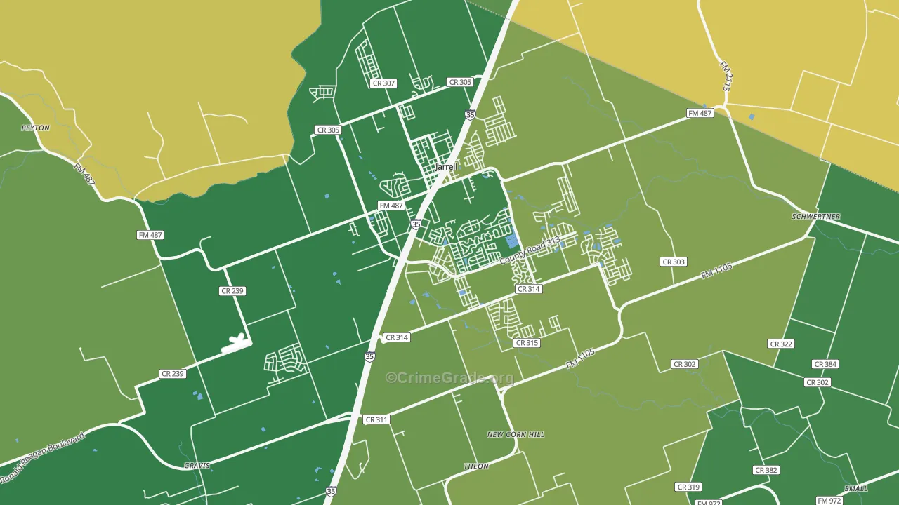 Jarrell, TX Map of Burglary Rates