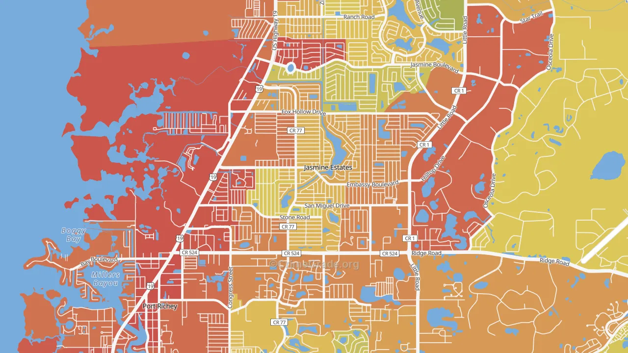 Jasmine Estates, FL Map of Burglary Rates
