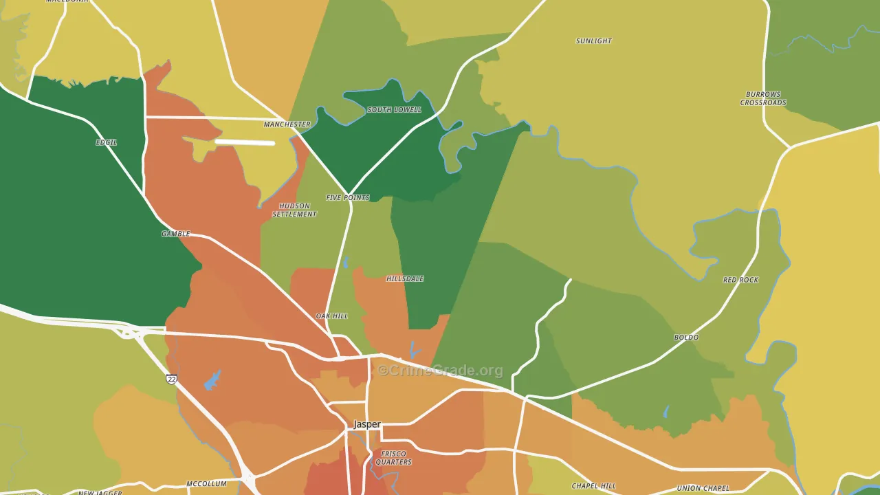 Jasper, AL Map of Burglary Rates