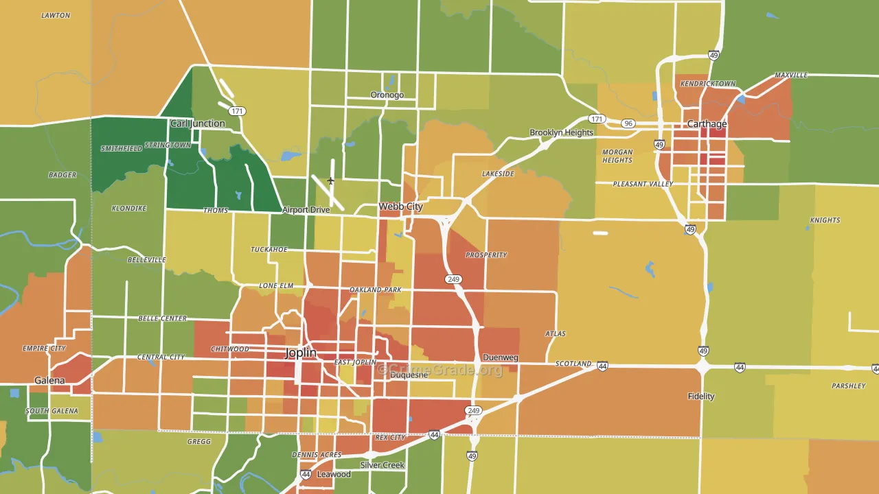 Jasper County, MO Map of Burglary Rates