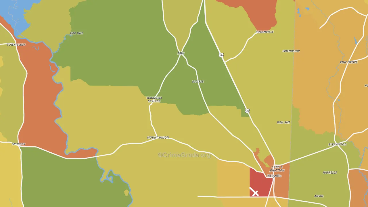 Jasper County, TX Map of Burglary Rates