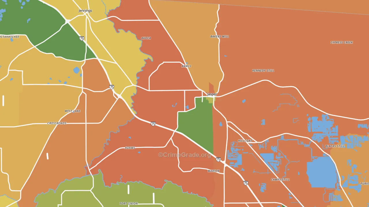 Jasper, FL Map of Burglary Rates