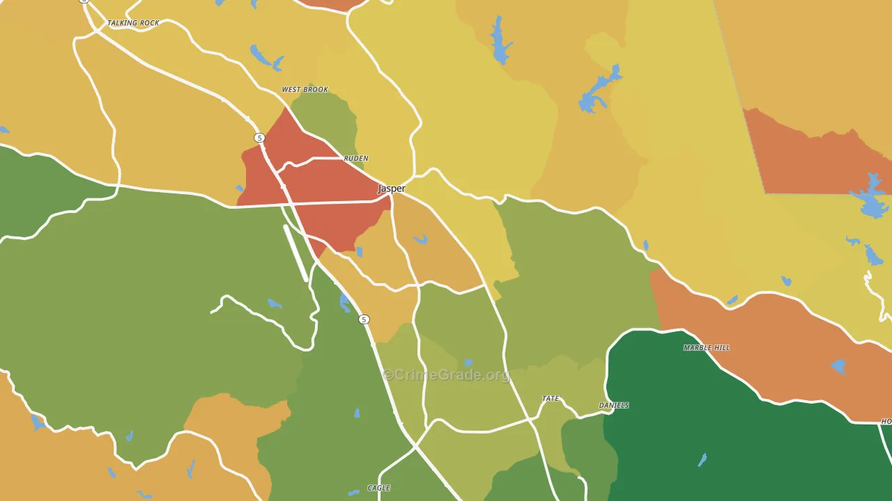Jasper, GA Map of Burglary Rates