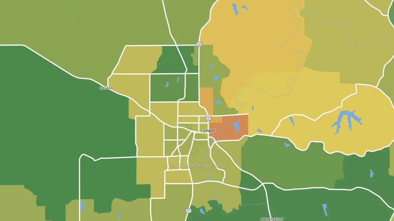 Jasper, IN Map of Burglary Rates