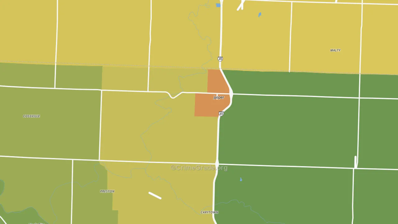 Jasper, MO Map of Burglary Rates