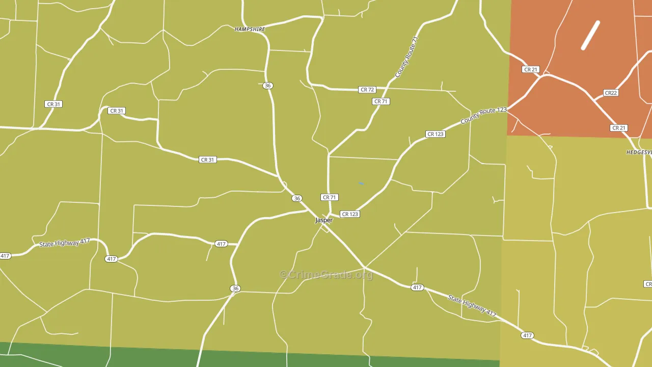 Jasper, NY Map of Burglary Rates
