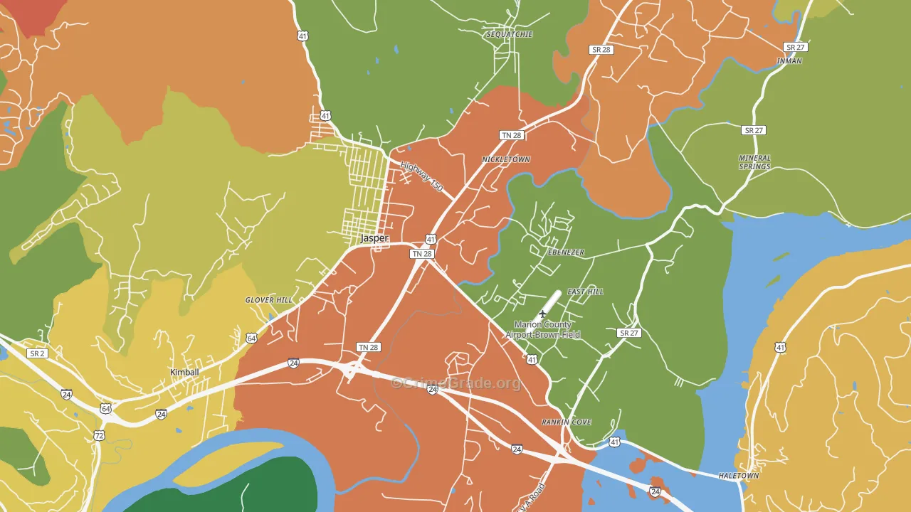 Jasper, TN Map of Burglary Rates