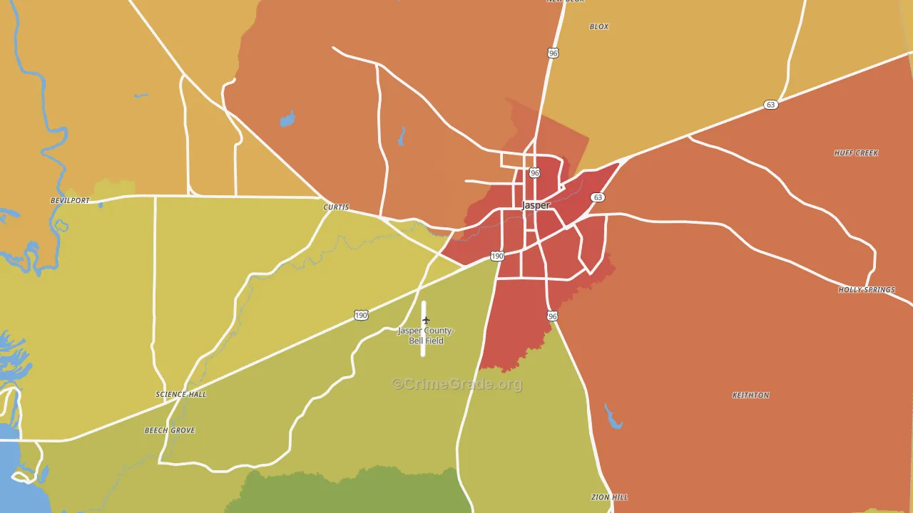 Jasper, TX Map of Burglary Rates