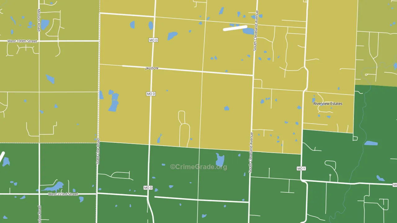 Jaudon, MO Map of Burglary Rates