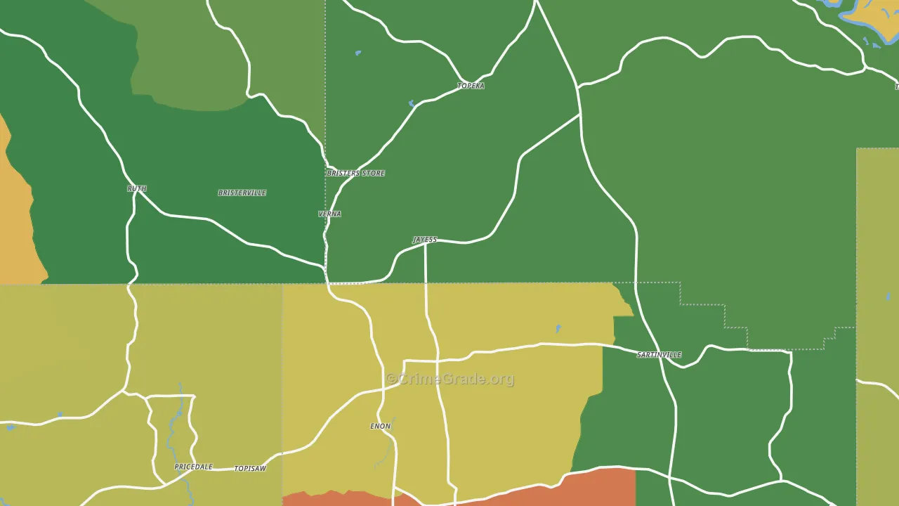 Jayess, MS Map of Burglary Rates